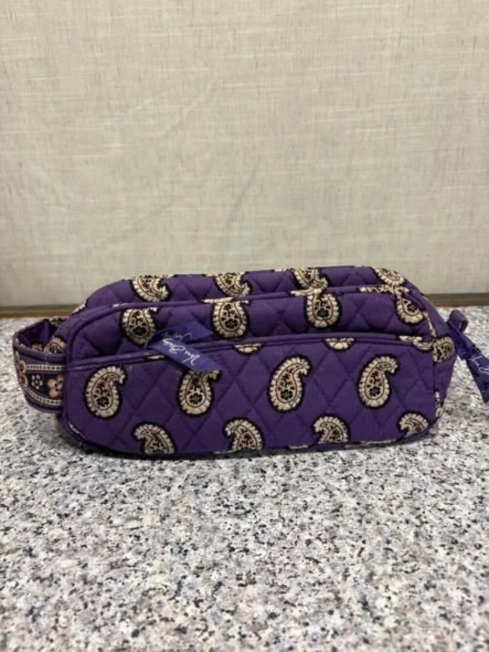 Vera Bradley Purple Quilted Paisley Fabric Zip Makeup Bag with Pockets